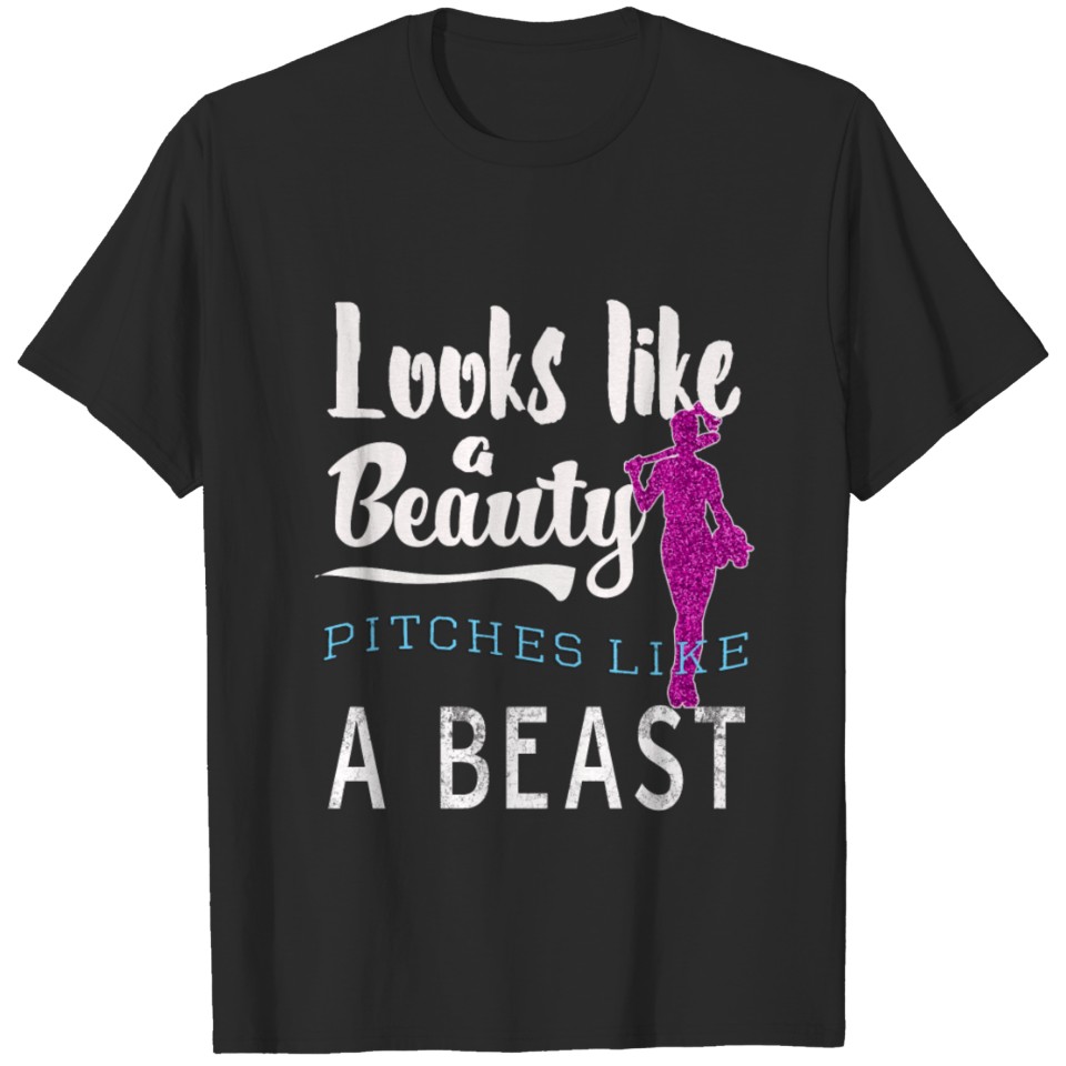 Funny Looks like a Beauty Pitches Like A Beast Girls Softball T-shirt