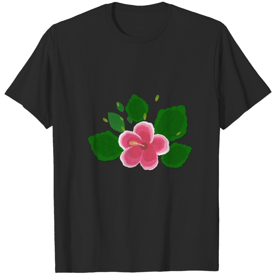Pink and White Hibiscus Flower T-shirt