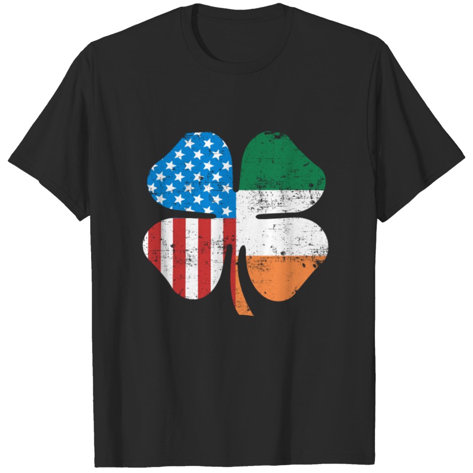 Four Leaf Clover Ireland USA Flag St Patrick's T-shirt