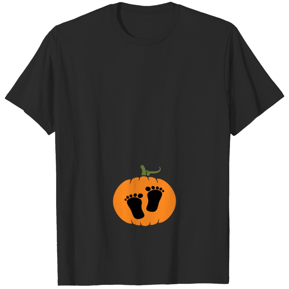 Halloween pregnancy announcement pumpkin baby feet T-shirt