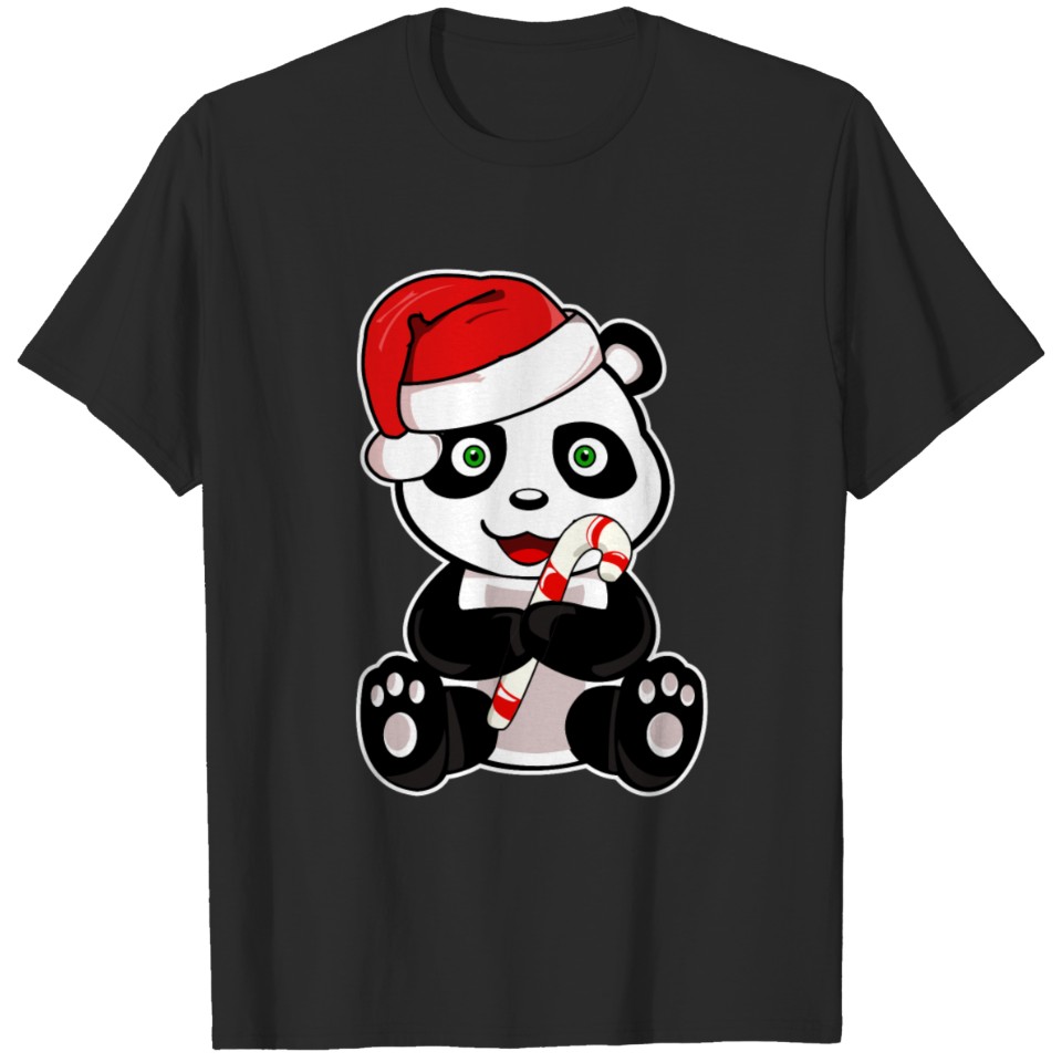 Panda baby Christmas with candy Cane T-shirt