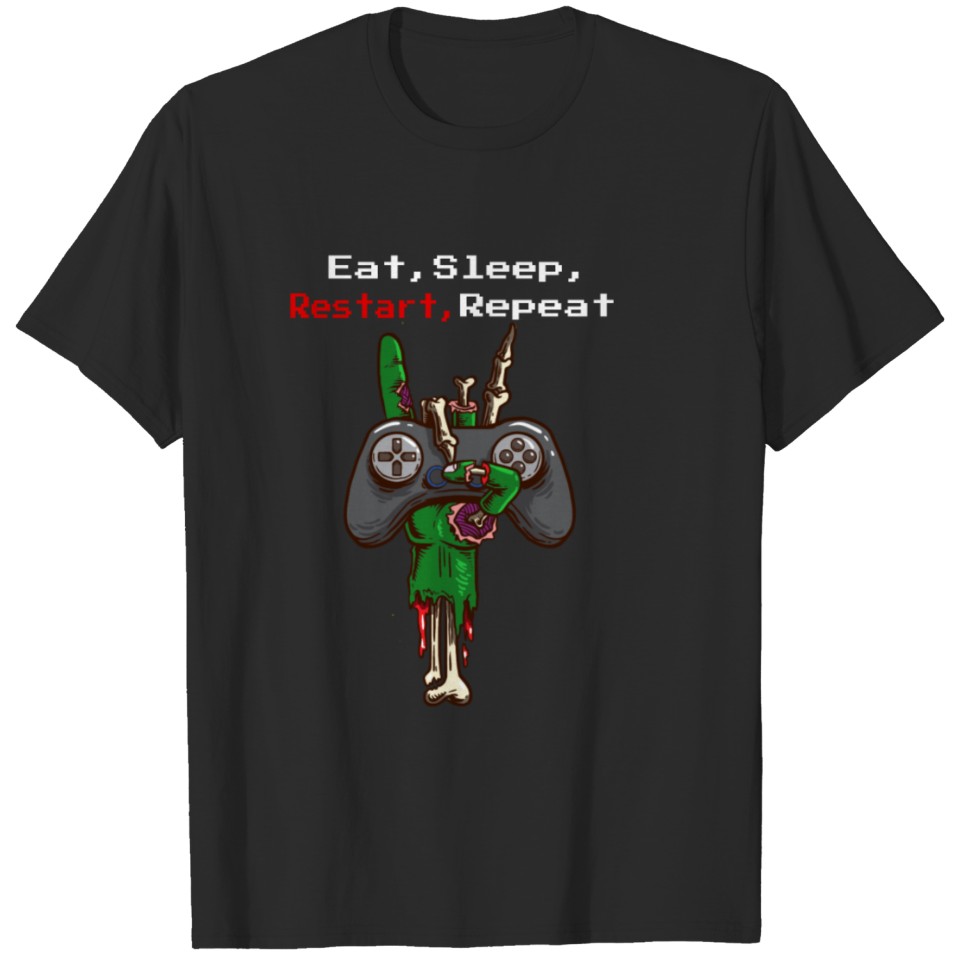 Eat, Sleep, Restart, Repeat - Zombie Retro Gaming T-shirt