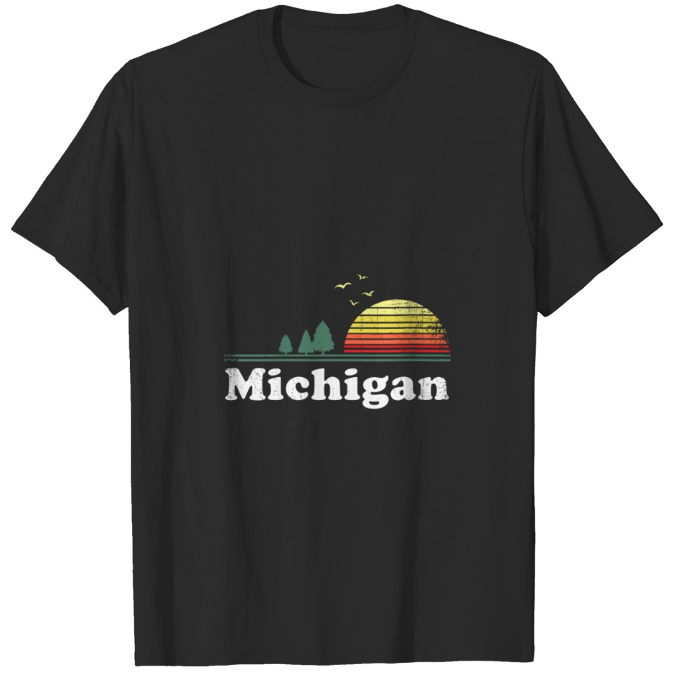 Retro Michigan Image Novelty Home Mi State Souveni T-shirt