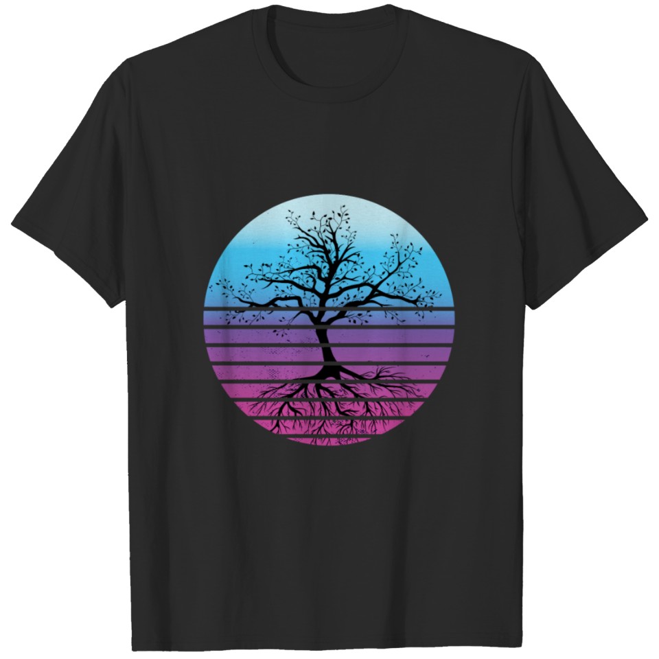 Tree In Retro Sun Genealogy Family Historian Gift T-shirt