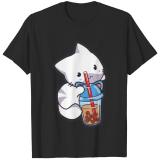 cute cat drink boba T-shirt