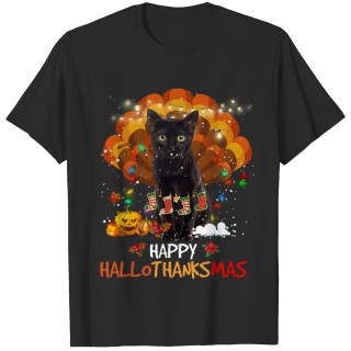 Happy Thanksgiving Ragdoll Black Cat Happy Hallothanksmas T-Shirt