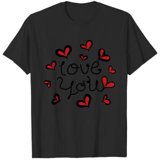 Love You hand-drawn font with hearts 1 T-shirt