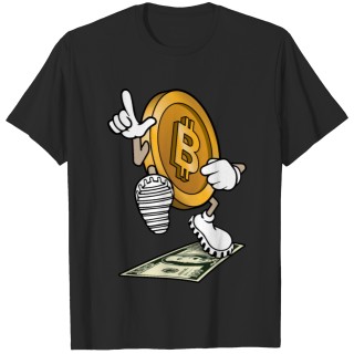 Bitcoin stepping on 100 dollar bill, funny crypto T-shirt