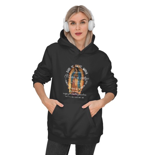 Our Lady of Guadalupe Catholic Spanish Hail Mary Prayer Pullover Hoodie