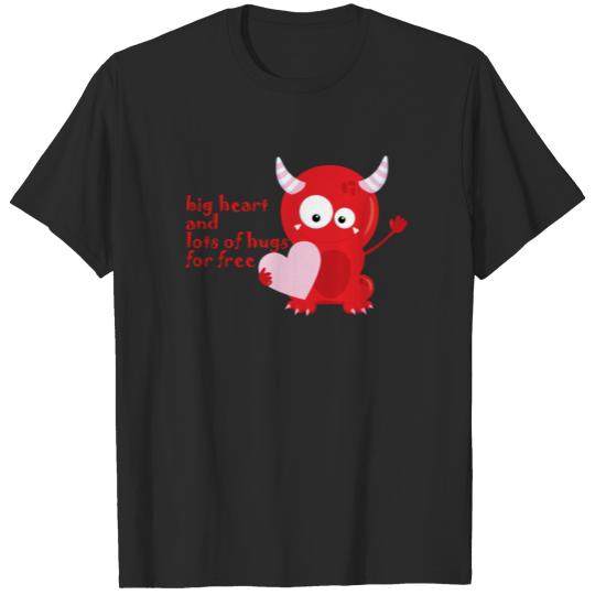 red heart cute little monster T-shirt