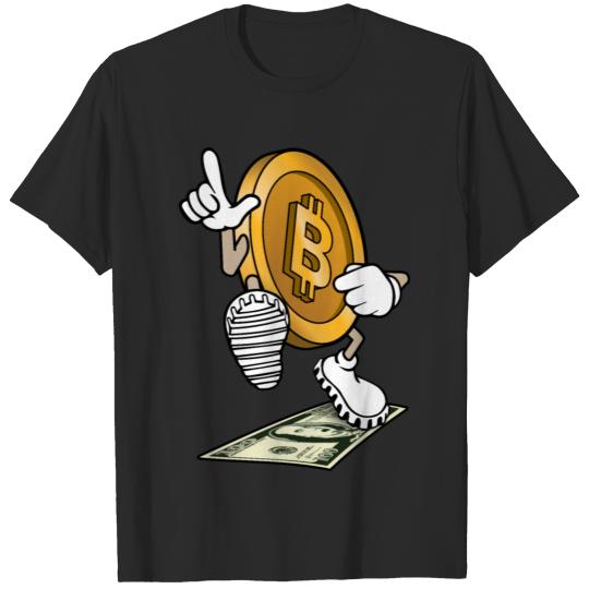 Bitcoin stepping on 100 dollar bill, funny crypto T-shirt