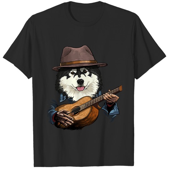 Acoustic Guitar Alaskan Malamute Guitar Player Dog Guitarist 43.png T-Shirts