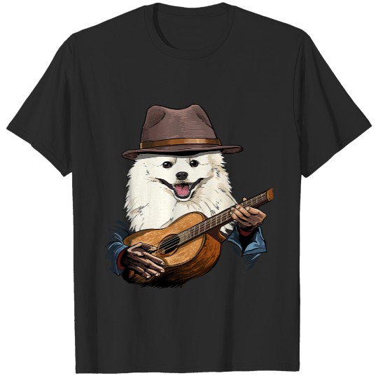 Acoustic Guitar American Eskimo Guitar Player Dog Guitarist 46.png T-Shirts