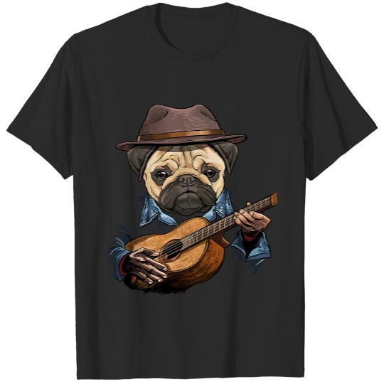 Acoustic Guitar Pug Guitar Player Dog Guitarist 259.png T-Shirts