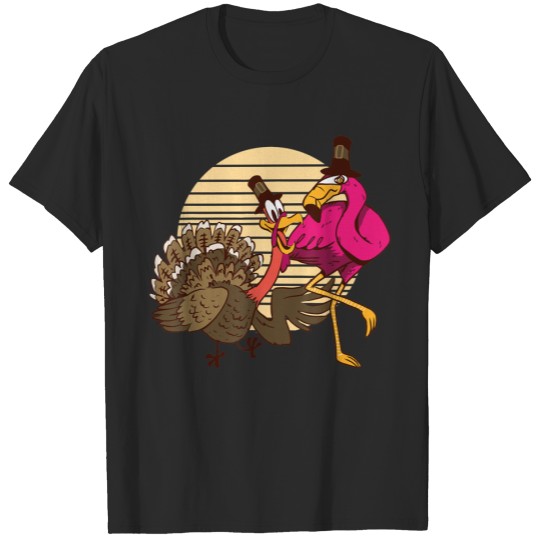 Thanksgiving Flamingo and Turkey T-Shirt