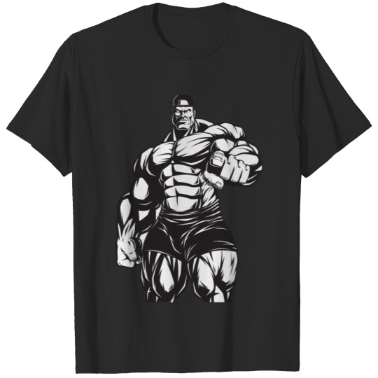 Strongman bodybuilder muscles shape vector art fun T-shirt