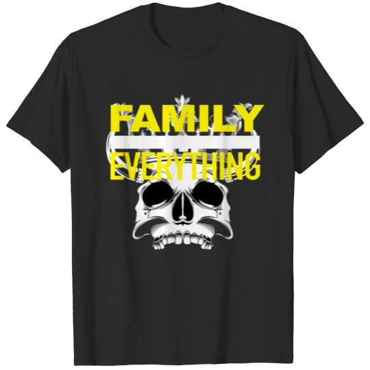 Mens Family Over Everything Skull Yellow T-shirt