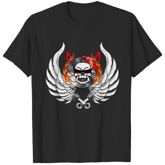 brake disc horns skull sunglasses wings piston T-shirt