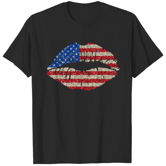 american flag lips glitter USA patriotic patriot T-shirt