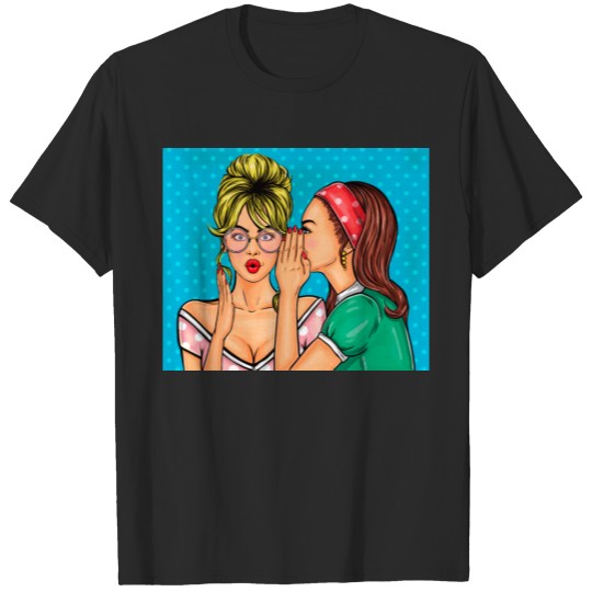 Pop art girls share secrets vector cartoon image T-shirt