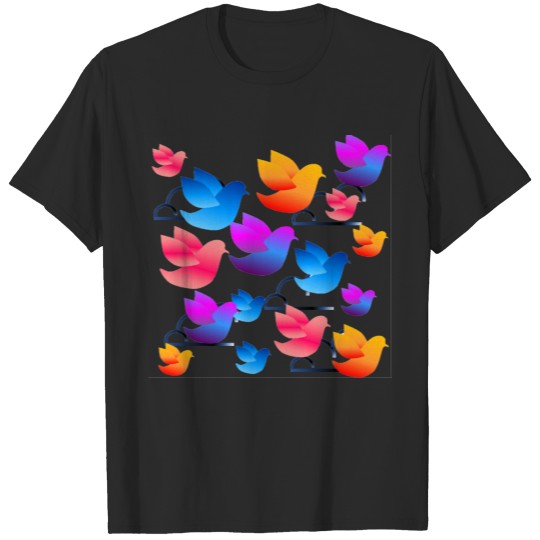 Multicolor plot of birds T-shirt