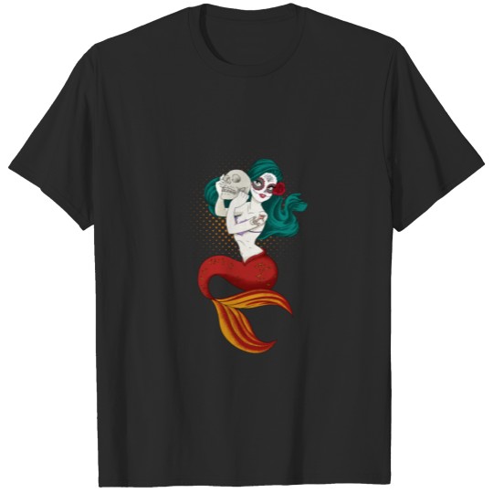 Dia De Los Muertos Mermaid Day of the Dead Mermaid Sugar Skull Mermaid Illustration T-shirt