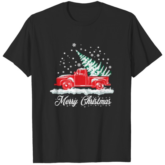 Red Snow Truck Christmas Tree - Nostalgic Xmas T-shirt