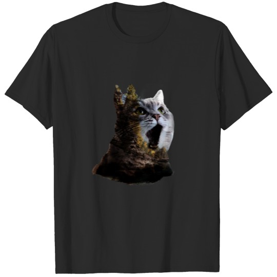 Double Exposure Animals surprised Cat Adventure T-shirt