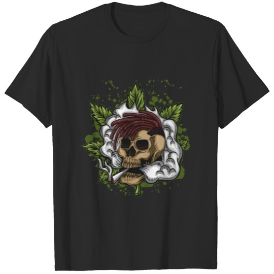 Weed Cannabis Marijuana Smoking Skull T-shirt