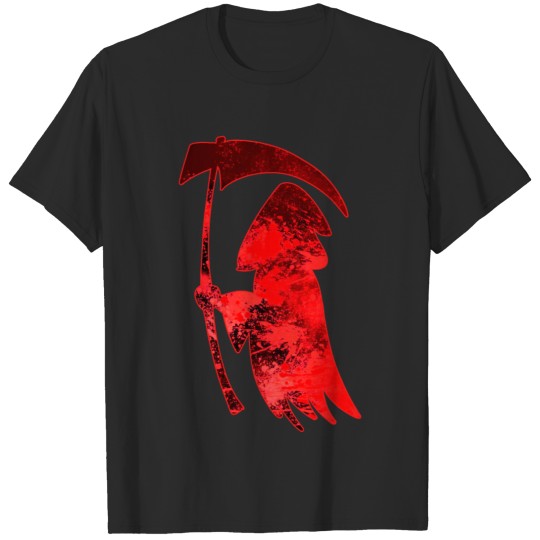 Bloody silhouette of grim reaper. Halloween horror T-shirt