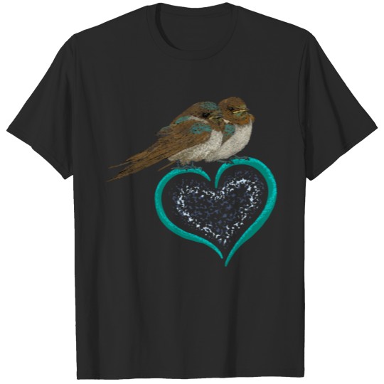 Swallow Couple - Romantic Lovebirds with heart T-shirt
