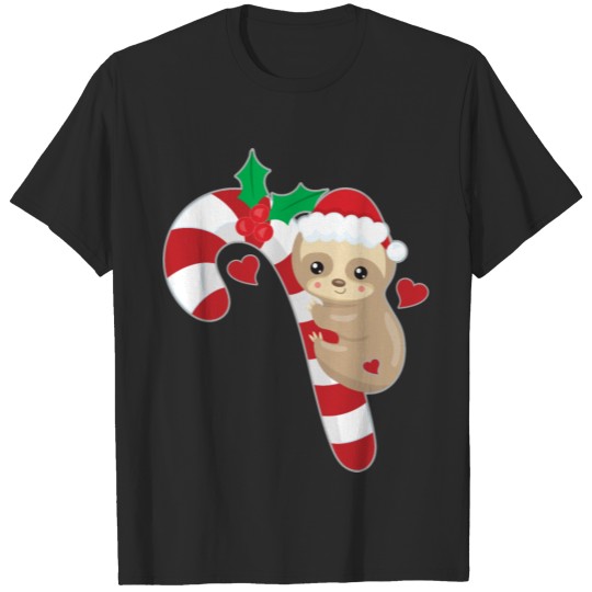 Christmas Santa Sloth Candy Cane T-shirt