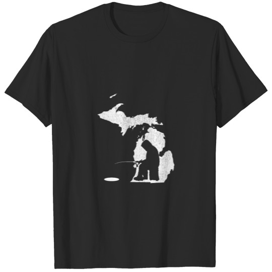 Michigan Vintage Ice Fishing State Map T-shirt