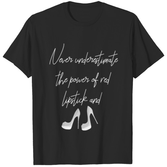 power red lipstick high heels T-shirt