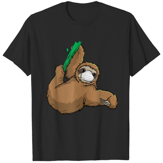 Hanging Sloth Wearing Medical Face Mask Funny T-shirt