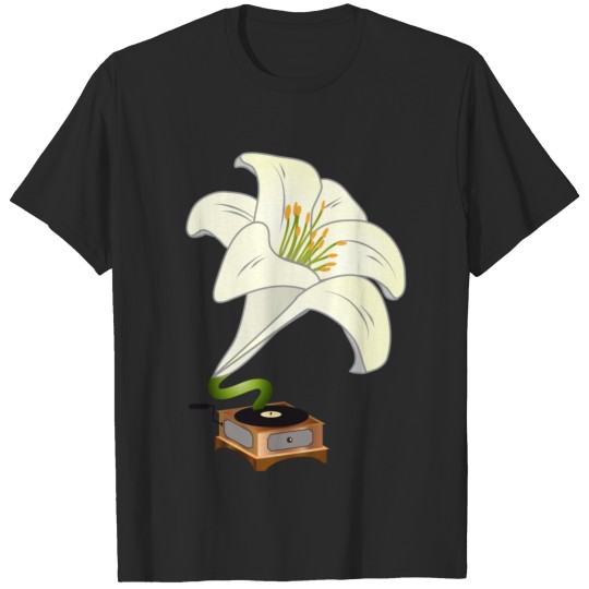 nostalgic lilies flowers blossoms gramophone T-shirt