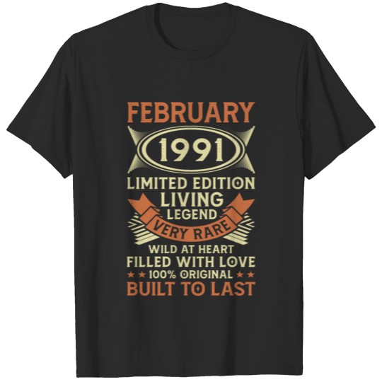 30th Birthday February Gift Vintage 1991 30 Years T-shirt