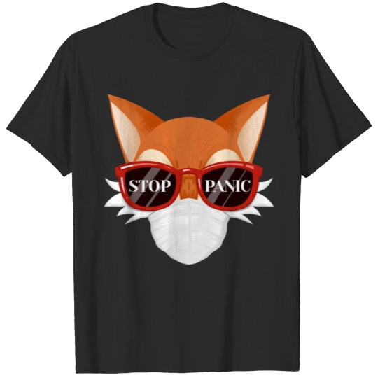 stop panic fox wearing sunglasses T-shirt