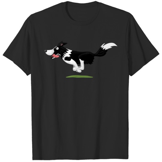 Funny Border Collie dog running cartoon T-shirt