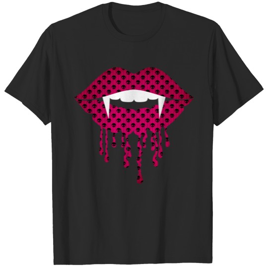 Burgundy Skullsvampire Fangs Drip Lips Gothic Hall T-shirt