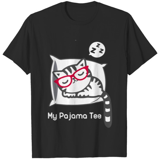 Cat Pajama T Shirt Cute Sleeping Kitty with Glasse T-shirt