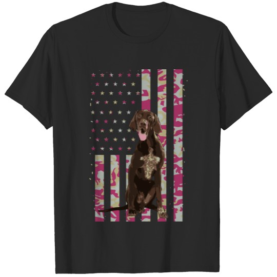 German Shorthaired Pointer Funny American Flag Cam T-shirt
