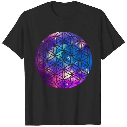 Geometric Circle Grid Flower of Life Galaxy Design T-shirt