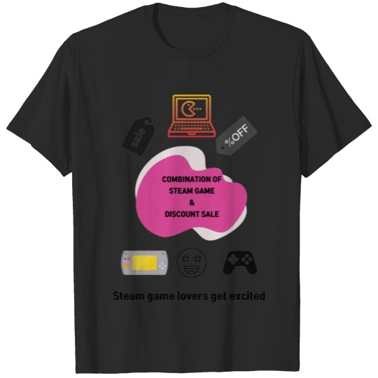 Combination of Steam game and discount sale T-shirt