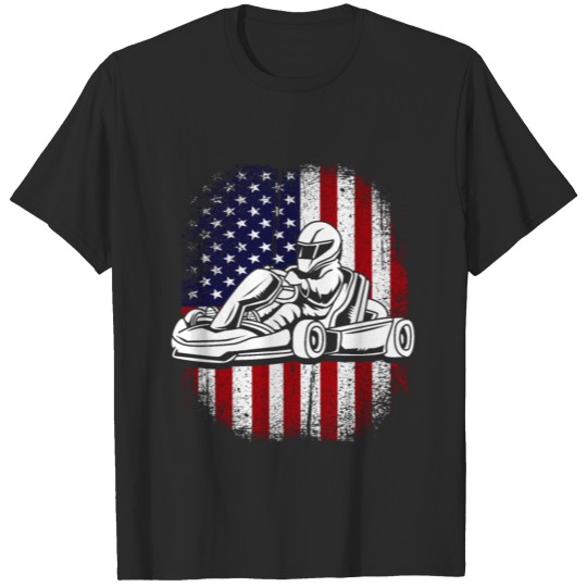 Go Kart Racing American Flag US T-shirt