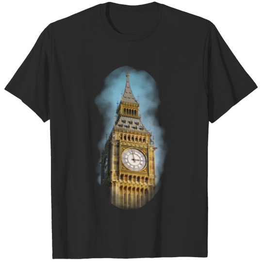 The Famous Big Ben, Realistic Graphic Watercolor T-shirt