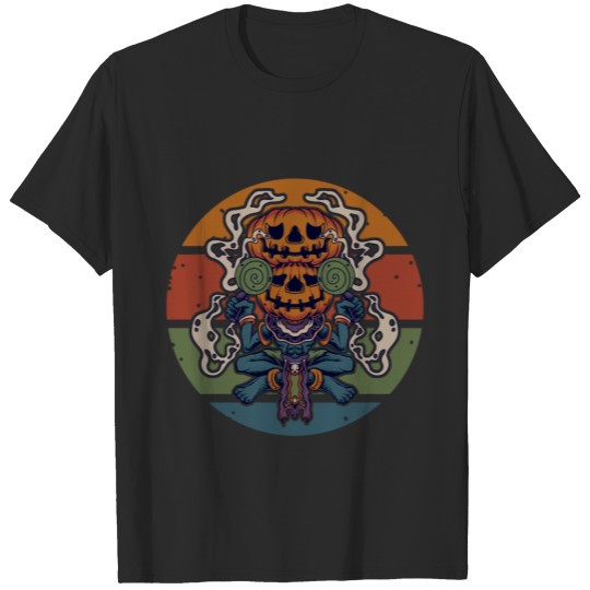 Halloween Double Headed Pumpkin With Candy Sunset T-shirt