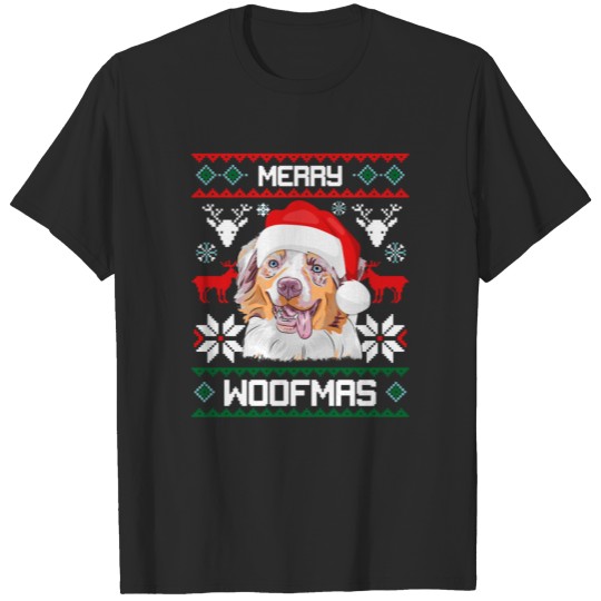 Merry Woofmas Funny Australian Shepherd Christmas T-shirt