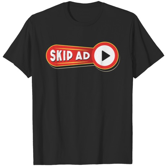 Skip Ad button on red and black T-shirt
