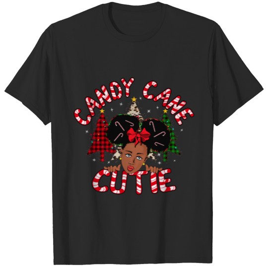 Candy Cane Cutie With Afro Black girl Christmas T-shirt
